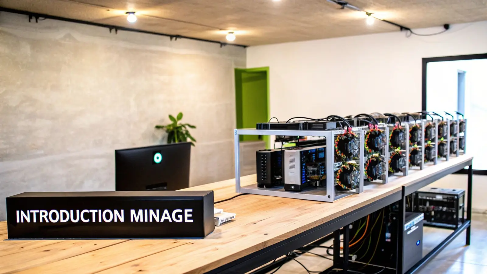 Mineur ASIC en fonctionnement, capot ouvert sur les cartes de hachage