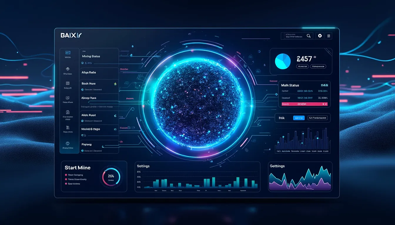 Interface de supervision d’un logiciel de minage affichant hashrate, consommation et température par machine
